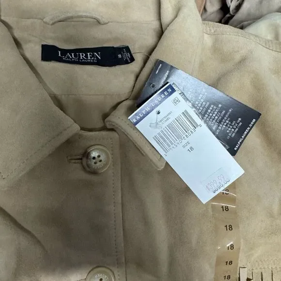 Lauren Ralph Lauren Women’s Fringe Trim Goat Suede Jacket Western Beige NWT $650 - Picture 13 of 16